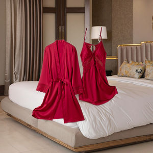 समवस्टार्ट महिला वस्त्र सेट फीता बाथरोबे गाउन स्लीवलेवियर गाउन सटिन लुंगवियर घरेलू ड्रेसिंग - Product Image 4