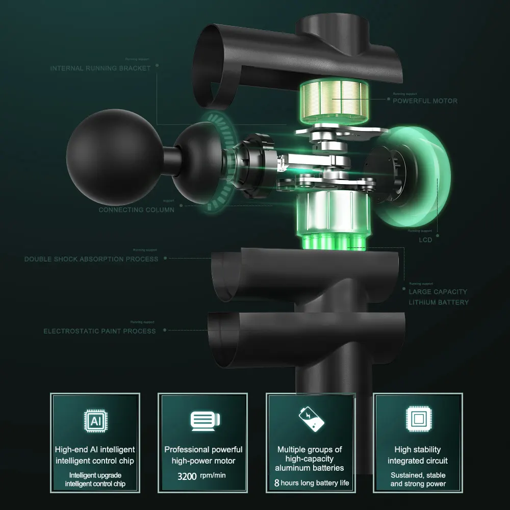 Pro-Massagepistole 8-Kopf-Massagepistole tiefes Gewebe Percussion Muskelsmassagegerät mit LCD-Bildschirm für verbesserte Muskellausruhrung