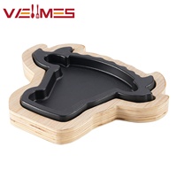 Plaque de cuisson antiadhésive épaissie en forme de taureau avec base en bois, compatible gaz et induction, pour barbecue coréen