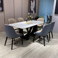 Ensemble de salle à manger italien clé en main Foshan, mobilier complet, luxe, marbre moderne, 4 à 6 places, chaises en cuir, table de salle à manger de luxe