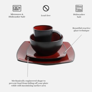 Juego de Vajilla de 16 Piezas, Platos Cuadrados, Color Negro Mate y Rojo, Liquidación - Product Image 6