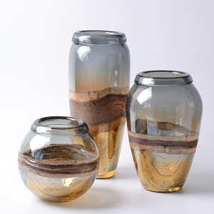 Modern Glass <b>Vases</b> <b>Set</b> Durable Gradient Brown Gold Hand Blown Tabletop Flower <b>Vase</b> Wedding Home Interior Design - Product Image 1