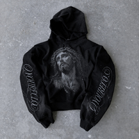 QYOURECLO Sweat à capuche en coton French Terry délavé personnalisé avec logo, motif graphique vieilli, coupe oversize pour homme