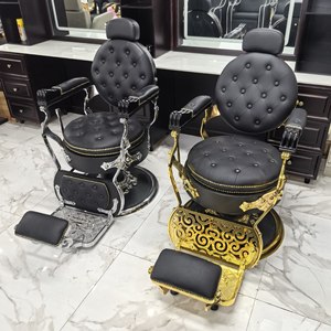 Fauteuil de Barbier Hydraulique Inclinable Noir Rétro Moderne, Mobilier de Salon Classique et Antique, Équipement de Salon de Coiffure - Product Image 2