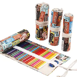 パーソナライズされたアーティストブルストロ72色鉛筆画色付き天然木木製鉛筆セット子供用ファブリックペンシルバッグ