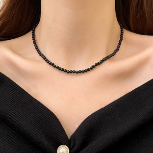 Collier tendance en perles d'imitation de verre noir 4MM/6MM/8MM/10MM, collier ras du cou élégant, collier empilable - Product Image 4