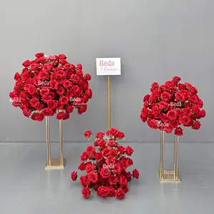 Beda Artificial Red Silk Rose Flower Ball Eventos artificiales Fiesta Decoración de escritorio Centros de mesa Arreglo floral