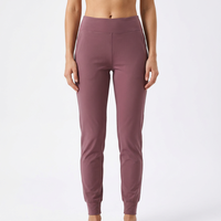 Pantalon de sport décontracté taille haute, coupe ajustée, longueur cheville, effet ventre plat, haute élasticité, finition mate, opaque, anti-boulochage
