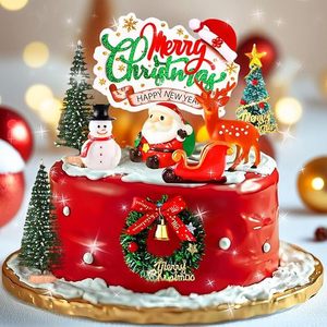 Lot de 8 décorations de gâteau Joyeux Noël et Bonne Année : Père Noël, Traîneau, Renne, Bonhomme de neige, Couronne, Sapin – Fournitures de fête pour les fêtes de fin d'année - Product Image 4
