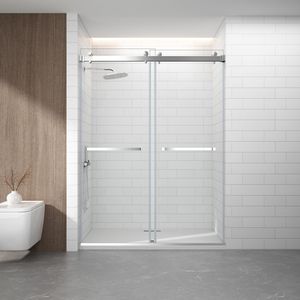 Paroi de douche moderne en verre <span class=keywords><strong>noir</strong></span> mat à cadre fin, système de glissière silencieux et fluide, installation facile, taille personnalisable - Product Image 2