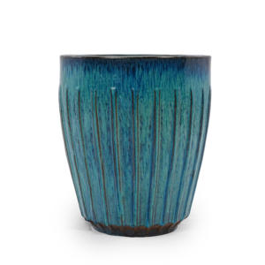 Maceta de Cerámica Estilo Americano, Azul Turquesa Glaseado con Rayas Verticales, Ecológica y Duradera, para Uso en Interiores del Hogar - Product Image 4
