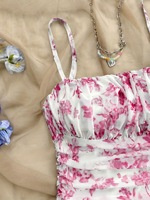 Robe Courte d'Été Style Socialite Français à Motif Floral Stéréoscopique 3D, Col Bandeau, Cintrée à la Taille, Coupe Ajustée