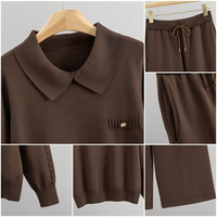 Ensemble décontracté pour femme, style chic et décontracté, automne-hiver, deux pièces, col mandarin, pull en tricot ample, anti-rides
