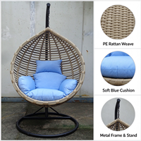 Fauteuil suspendu moderne en forme d'œuf, résistant aux intempéries, en rotin PE, avec support métallique et coussin moelleux, pour intérieur, extérieur, cour et patio