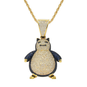 Collier pour homme en gros, collier avec pendentif <span class=keywords><strong>Pokémon</strong></span> Go Kirby, plaqué or 18 carats, laiton, zircon, bijoux hip hop, cadeau de fête - Product Image 1
