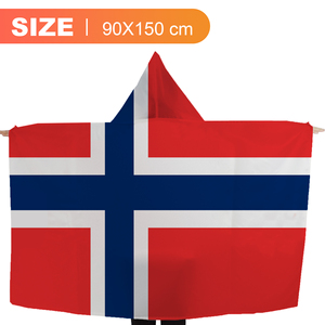 Cape à capuche Norvège avec <span class=keywords><strong>drapeau</strong></span> 3x5 pieds en polyester 100D – Équipement pour supporters de football – Bannière de la Fête Nationale Norvégienne - Product Image 2