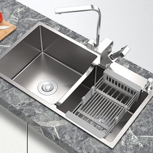 Stainless Steel Double Bowl Kitchen Sink with Removable Drying Rack and Pull Down Faucet <b>Scratch</b> Resistant Undermount Sink - Product Image 1
