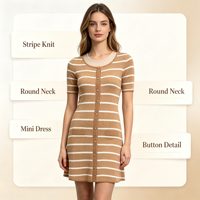 Robe boutonnée mi-longue à rayures jaunes en maille côtelée pour femme, personnalisable OEM & ODM, haute qualité, vente en gros - Haley Maxi