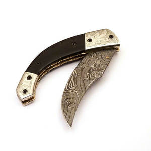 Gran oferta, cuchillo de bolsillo Damasco plegable de acero de hecho a mano personalizado con Funda de cuero, hermoso cuchillo de Camping OEM - Product Image 2