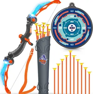Huiye Set Busur dan Panah LED, Mainan Panahan LED Menyala dengan Cangkir Isap Panah Target Berburu Bermain Hadiah Mainan untuk Anak-anak