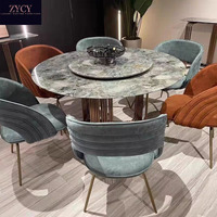 Ensemble de table à manger ronde en verre de luxe avec dessus rotatif en marbre-Chaises rembourrées en cuir en acier inoxydable pour la maison ou le restaurant