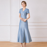 Robe de soirée sirène en satin champagne à col en V, avec appliques florales 3D, corsage à manches courtes, longueur ras du sol, sur mesure, vente en gros