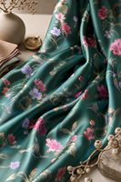 Tissu en soie de mûrier 100% de grade 6A, brocart Shujin tissé, écologique, à 5 couches de trame, motif Pie-de-poule et Lotus Vert, largeur 140 cm, Haute Qualité