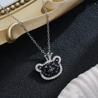 Collier Ours Couronné en Émail Micro-Incrusté de Zircons Super Brillants, Série Noël de Luxe Mignonne, Vente Chaude en Gros pour Femmes et Filles