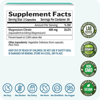 Rosebest - Formule et emballage personnalisables certifiés GMP - Marque privée - Complément alimentaire en capsules de citrate de magnésium 400 mg pour hommes et femmes