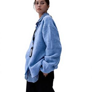 Cardigan en tricot décontracté printemps-automne, col large tendance, motif écossais, coupe ample et ajustée pour hommes et femmes - Product Image 5