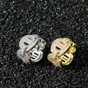 Bague Hip-hop T carrée, motif cercle mixte avec zircon, tendance, personnalisée, pour homme - Product Image 2