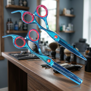 Ciseaux de coiffure professionnels en acier japonais VG10 avec revêtement en titane, ciseaux de barbier en titane, ciseaux bleus - Product Image 3