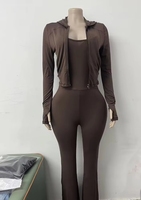 Nouvel ensemble sportif extensible deux pièces pour l'automne avec combinaison à jambes évasées et cardigan court en molleton