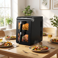 Nouveau design Friteuse à air électrique intelligente 10L 12L 15L avec gril et four, contrôle numérique, sans huile, avec fenêtre de visualisation, pour usage domestique