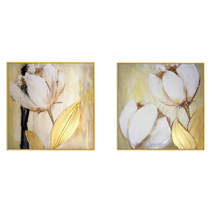 Hand Painted Abstract Magnolia Oil Painting Set 2 Panels Metal <b>Frame</b> Nordic Style Living Room Wall Art Decor - Product Image 5