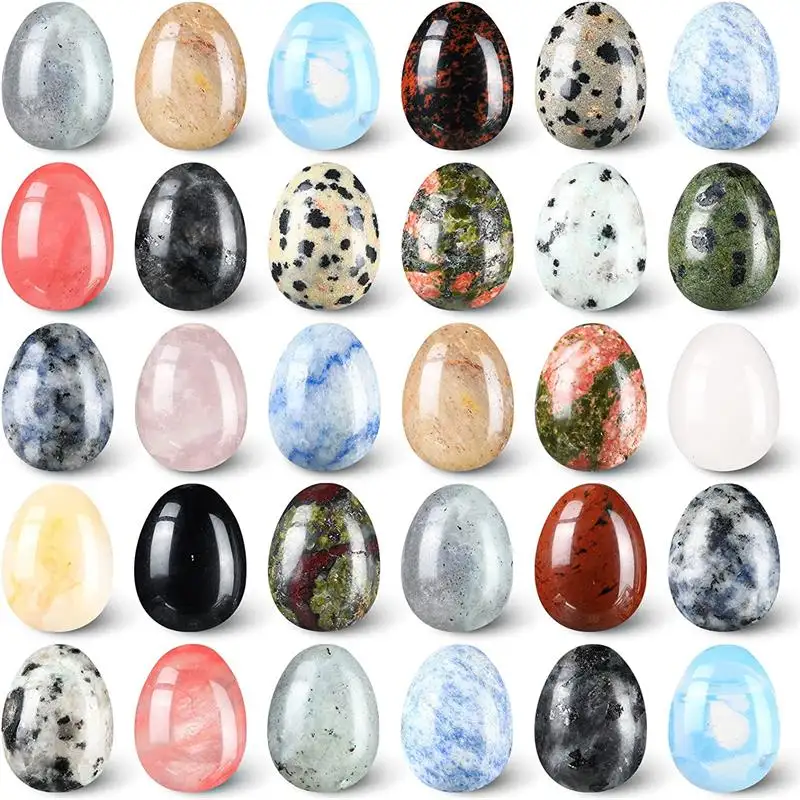 Regalo di quarzo di pietra curativa naturale all'ingrosso della fabbrica da 20mm e set di chakra di gioielli di pietre preziose artigianali che intagliano mini cristallo di uovo