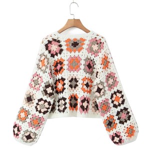 Offre Spéciale femmes Style ethnique Vintage bulle à la main pull Cardigan décontracté haut court <span class=keywords><strong>Crochet</strong></span> vêtements - Product Image 3