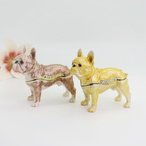 SHINNYGIFTS kotak perhiasan Bulldog Perancis, hiasan rumah patung anjing seni logam bertatahkan berlian imitasi emas Enamel - Product Image 6