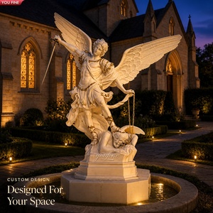 YOUFINE Statue de Saint Michel Archange en marbre blanc sculptée à la main avec sculpture d'ange guerrier doré pour église et jardin - Product Image 5