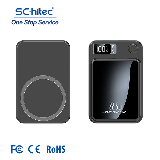 Schitec Ultra Thin 5000mah Wireless Power Bank 15W 20W Safe Material ABS Magnetic Portable Charger for Traveling