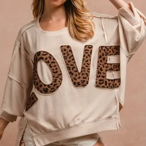 Su misura 2025 autunno nuova <span class=keywords><strong>felpa</strong></span> Casual Pullover con scritta Patchwork <span class=keywords><strong>leopardata</strong></span> top larghi manica lunga girocollo - Product Image 3