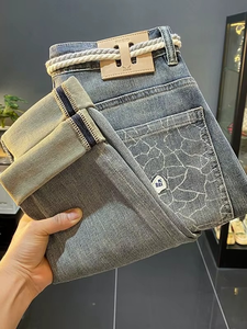 Jean américain épais pour homme, collection automne 2025, coupe slim, jambe droite, pantalon décontracté de marque haut de gamme et tendance - Product Image 4