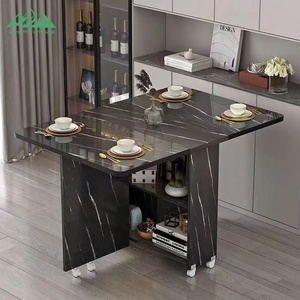 <span class=keywords><strong>Table</strong></span> à manger pliante moderne avec roulettes verrouillables pour petit appartement, meubles gain de place - Product Image 3