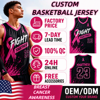 Maillot de basketball personnalisé pour hommes, thème sensibilisation au cancer du sein, uniforme d'équipe, ruban rose, combatons ensemble, gilet de sport, fourniture directe