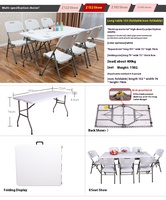 Table et chaises pliantes portables blanches en gros de 6 et 8 pieds pour événements extérieurs, repas, hôtels, barbecues, pique-niques, camping