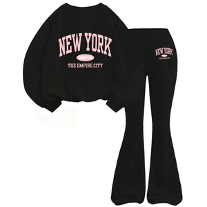Conjunto de Ropa <span class=keywords><strong>Negra</strong></span> a la Moda para Niñas Pequeñas, <span class=keywords><strong>Sudadera</strong></span> con Estampado de Letras Rosas y Pantalones Acampanados con Cintura Elástica, Personalizable - Product Image 2