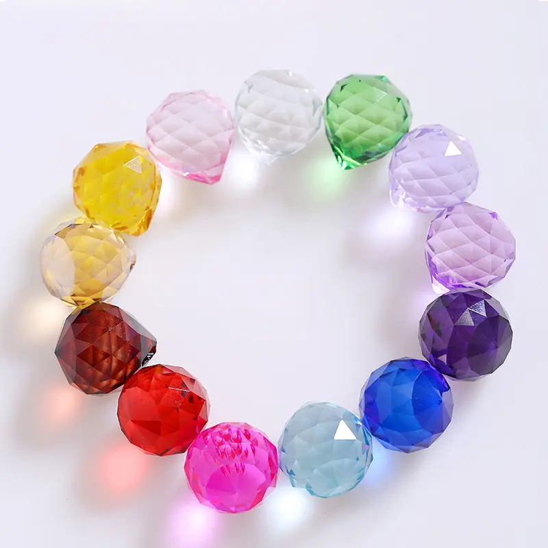 Bola de cristal facetada de 40mm, Bola de araña de cristal facetada de varios colores
