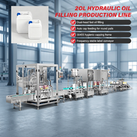 Ligne de remplissage d'huile hydraulique automatique personnalisée 20L avec pompe à engrenages servo, équipement de bouchage haute précision et étiquetage double face