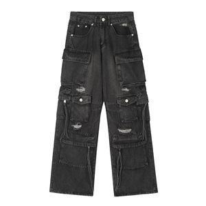 Maßgeschneiderte Loose-Fit Jeans mit Stickerei und Mehreren Taschen Streetwear Weite Jeans Baumwoll-Jeans für Herren - Product Image 2