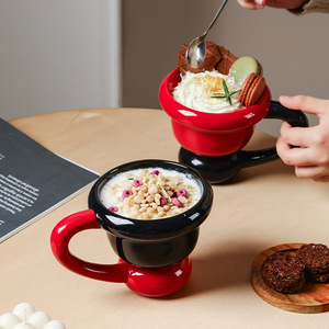 Mug à café créatif en céramique rouge et noir avec <span class=keywords><strong>grande</strong></span> poignée, base à bulles mignonne, <span class=keywords><strong>tasse</strong></span> à thé en <span class=keywords><strong>porcelaine</strong></span> pour le bureau, la maison, les cadeaux, les fêtes, les boissons - Product Image 5